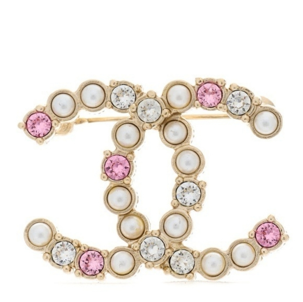 Like New! Authentic CHANEL CC Pearl Crystal Embellished Brooch PINK - Picture 3 of 16